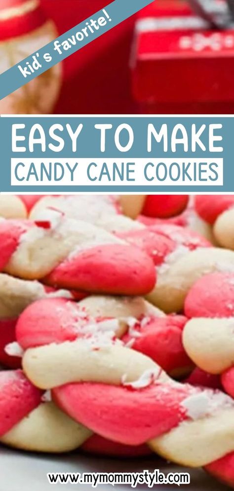 Make these easy candy cane cookies with kid-friendly directions. Perfect for holiday baking, these festive cookies combine red and white dough twisted into a fun candy cane shape, ideal for family time, gift-giving, or adding a sweet holiday touch to dessert trays. Christmas Desserts For Kids To Make, Kid Friendly Cookies, Candy Cane Cookie Recipe, Candy Cane Dessert, Candy Cane Recipe, Favorite Christmas Desserts, Christmas Cookies Kids, Cookie Recipes For Kids, Cookie Deserts