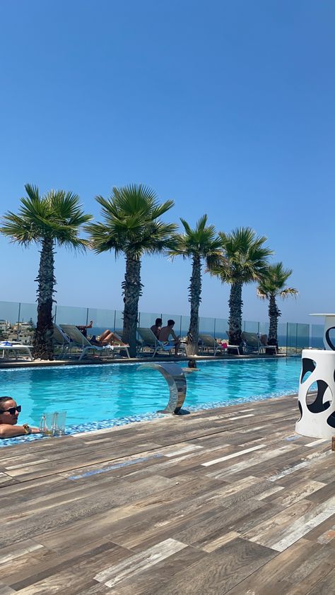 Pool With Palm Trees, Rooftop Infinity Pool, Pool Rooftop, Hotel Rooftop, H Hotel, Blue Skies, Infinity Pool, Palm Trees, Blue Sky