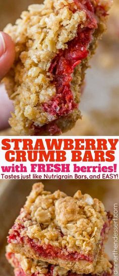 Fresh Strawberry Crumb Bars that are easy to make with just a handful of ingredients and they taste just like Nutrigrain Bars! Nutrigrain Bar Recipe, Nutrigrain Bars, Strawberry Foods, Strawberry Crumb Bars, Dinner Then Dessert, Crumb Bars, Diy Easy Recipes, Bar Cookies, Granola Bars