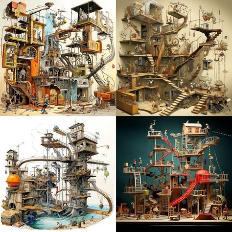 Rube Goldberg Midjourney style | Stable diffusion |  AI art Goldberg Machine, Exhibit Ideas, Rube Goldberg, Rube Goldberg Machine, Nostalgic Aesthetic, Line Artwork, Deep Art, The Mundane, Interactive Art