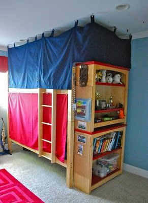 Bunk Bed privacy for the boys. like the idea. can find curtain rails from IKEA to use for top Bunk Beds Curtains, Bunk Bed Privacy, Boys Bunk Beds, Kids Room Ideas For Boys, Baby Bunk Beds, Bunk Bed Curtain, Bunk Bed Ideas Diy, Room Ideas For Boys, Bunk Bed Tent