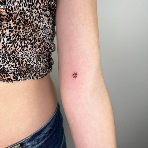 4 Dots Tattoo, Tiny Ladybug Tattoo, Dainty Ladybug Tattoo, Ladybird Tattoo, Colored Tattoo, Ladybug Tattoo, Minimal Tattoo Ideas, Lady Bug Tattoo, Funky Tattoos