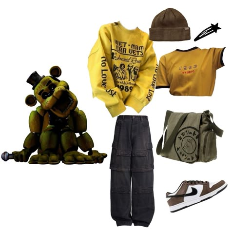 Chica Outfit Fnaf, Fnaf Clothes Outfits, Fnaf Themed Outfits, Fnaf Costume Ideas, Fnaf Movie Outfit Ideas, Fnaf Cosplay Ideas, Fnaf Inspired Outfits, Fnaf Outfit Ideas, Fnaf Clothes