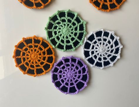 Halloween coaster / Spider web coaster / Spooky home decor / Crochet coaster Handmade crochet coasters perfect addition to any home! Crocheted with 100% acrylic yarn. The handmade design may result in variations in appearance and size. Approximately 4 - 4,5 inches Item ready to ship. Hand wash with cold water. If you have any questions don't hesitate to contact. ❤️❤️❤️ This spooky coasters done by me with happiness and joy. It will bring the same feelings into your living or working space! Thank Halloween Crochet Coasters, Crochet Halloween Decor, Crochet Halloween Coasters, Halloween Coasters Crochet, Bat Coasters Crochet, Crochet Car Coasters Halloween, Ghost Coaster Crochet Pattern, Crochet Cauldron Coaster, Spooky Crochet Coasters