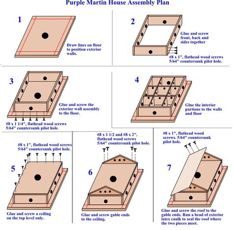 Assembly drawings to assist in assembling the purple martin house plans Martin House Plans, Purple Martin House Plans, Purple Martin Birdhouse, Martin Bird House, Martin Bird, Bird House Plans Free, Purple Martin House, Bird Feeder Plans, Purple Martin