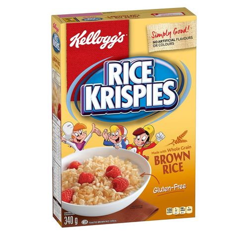 Kellogg's Rice Krispies Gluten Free Cereal 340g/11.99oz. (Imported from Canada) Rice Krispies Pops, Gluten Free Chex, Rice Crispy Cereal, Cereal Nutrition Facts, Rice Krispies Cereal, Rice Krispie Squares, Cinnamon Cereal, Gluten Free Cereal, Rice Krispie Cereal