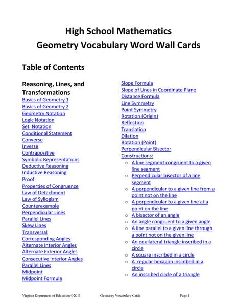 High School Mathematics Geometry ... Geometry Vocabulary High School, Grade 9 Math Notes, Geometry Notes, Geometry Vocabulary, High School Mathematics, Distance Formula, Mathematics Geometry, Geometry High School, Vocabulary Word Walls