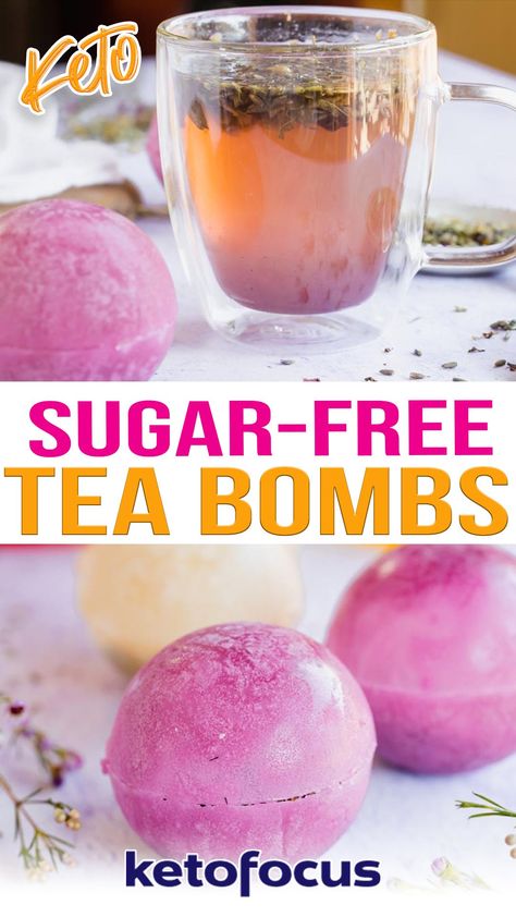 These sugar free tea bombs will bring your favorite beverage to the next level without using isomalt crystals. They are crafted using loose or bagged tea encased in a decorative hard candy shell. As your drop the tea bomb in hot water, the sugar free shell melts, exploding the tea out into your mug. Be sure to give this recipe a try if you are looking for a fun twist on typical tea beverages. | @ketofocus #howtomaketeabombs #ketorecipes #ketodrinks Tea Bombshell, Tea Bombshell Recipe, Bomb Drinks, Tea Drops, Tea Drink Recipes, Homemade Tea, Tea Beverages, Bombe Recipe, Chocolate Bomb