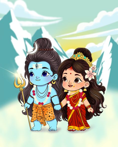 Shiv Parvati vector art Shiva Parvati Cartoon Images, Shiv Parvati Cute Wallpaper, Shiva Cute Wallpaper, Mahadev Parvati Photo, Shiv Parvati Illustration, Cute Shiva Images, Parvati Rangoli, Cute Shiv Parvati, Shiv Parvati Rangoli