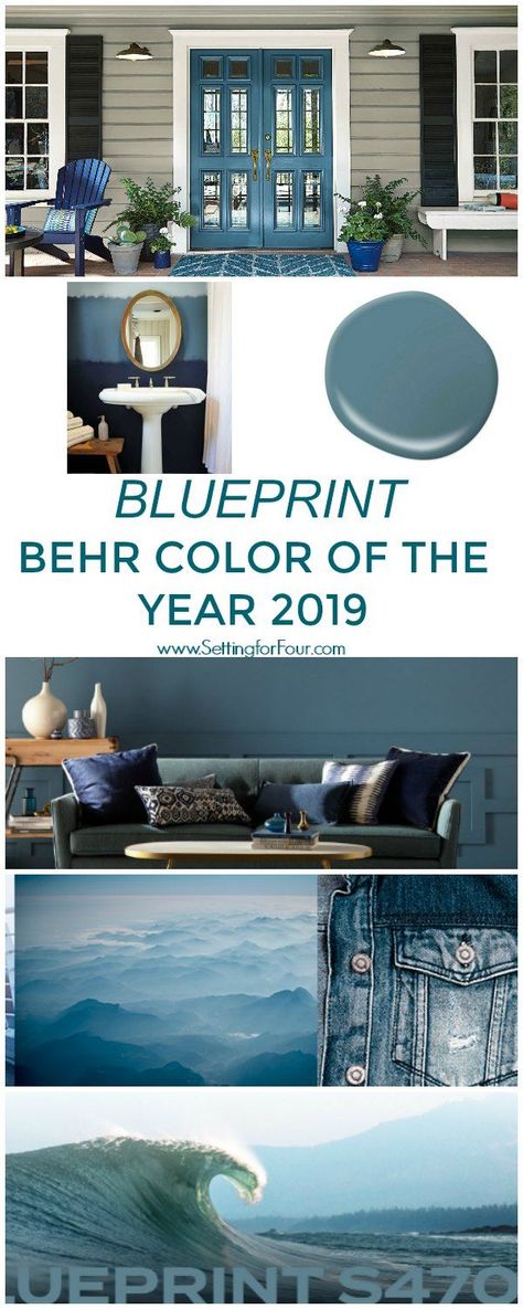 Behr's just announced their color of the year 2019 and it's a gorgeous blue color! See how Blueprint paint color by Behr looks in real spaces and homes. It's a beautiful, livable denim blue color perfect for walls and furniture! #blueprint #paint #color #decor #design #trends #blue Behr Color Of The Year, Interior Paint Colors Schemes, Behr Colors, Kitchen Ikea, Exterior Paint Colors For House, Futon Bed, Casa Exterior, Front Door Colors, Design Apartment