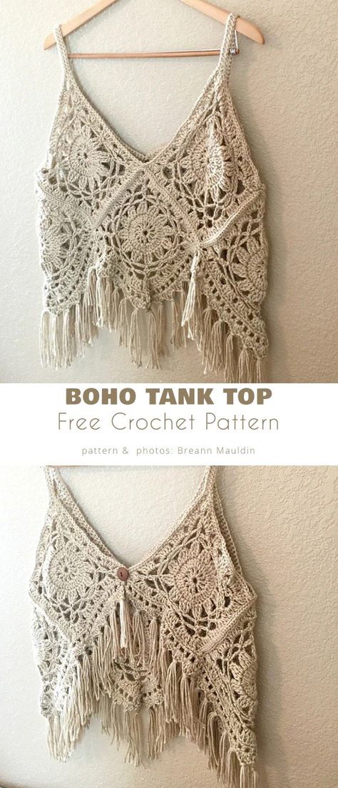 Boho Tank Top Crochet Halter Tops Free, Hippie Crochet Patterns, Crochet Halter Top Pattern, Boho Crochet Patterns, Pattern Vest, Hippie Crochet, Crochet Boho Top, Crochet Crop Top Pattern, Boho Tank Top