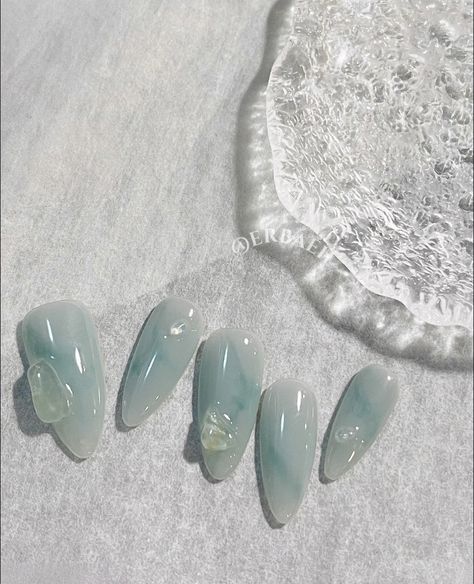 Blue Jade Nails, Sea Glass Nails, Nail 2023, Jade Nails, Teal Nails, Nail Art Designs Diy, Glass Nails, Artificial Nails, Blue Nails