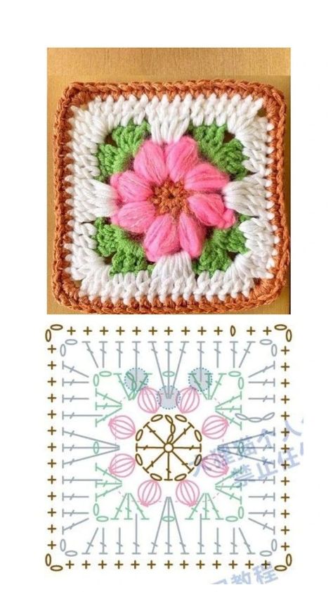 Crochet Flower Granny Square Pattern, Crochet Flower Squares, Granny Square Crochet Patterns Free, Gilet Crochet, Crochet Motif Patterns, Mode Crochet, Crochet Handbags Patterns, Crochet Flower Tutorial, Crochet Square Patterns