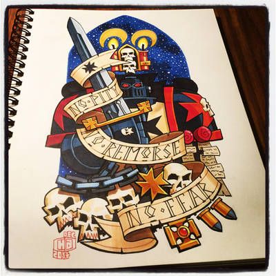 Black Templars by Chad73 Warhammer 40k Tattoo, Hive Tyrant, Seal Tattoo, Marine Tattoo, Space Marine Art, Traditional Tattoo Old School, Grim Dark, 40k Art, Tattoo Graphic