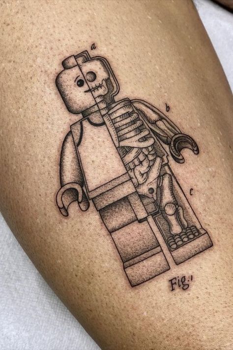 Lego Man Tattoo, Lego Tattoo, Tattoos Dotwork, Optical Illusion Tattoo, Man Tattoo, Tattoo Parlor, Small Stickers, Lego Man, Just Ink