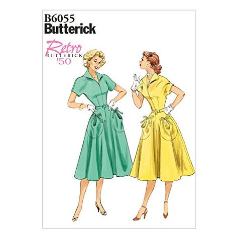 Butterick Patterns Ladies Dress Pattern, White, E5 (14-16-18-20-22) Butterick Patterns 1950 Sewing Patterns, Vintage Dress Sewing Patterns, 1950s Sewing Patterns, Wing Collar, Pattern Dress Women, Butterick Pattern, Vintage 1950s Dresses, Butterick Sewing Pattern, Miss Dress