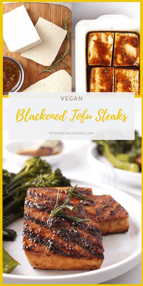 Blackened Tofu, Tofu Steaks, Vegan Grilling Recipes, Tofu Steak, Vegan Steak, Monte Cristo Sandwich, Tofu Recipes Vegan, Easy Vegan Recipes, Vegan Worcestershire Sauce