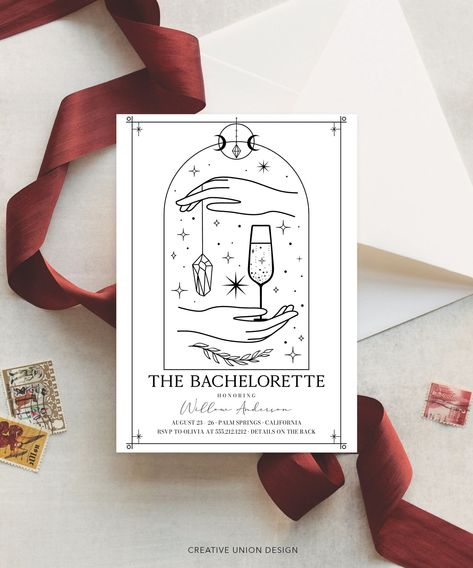 Easily create this tarot card bachelorette party invitation on your computer, tablet or phone! No special software required! Easy to edit and print! PLEASE NOTE: This purchase is for a digital template. No physical item will be shipped. * * * * * TRY BEFORE YOU BUY * * * * * https://www.corjl.com/d/38DCB6 * * * * * MATCHING ITEMS * * * * * For all of our beautiful coordinating items, go to our shop page and search by typing: Mystical Tarot Card Or simply click here: https://tidd.ly/3Pe1SUj Matching printed items: https://www.zazzle.com/collections/mystical_tarot_card_bachelorette_party-119310991139815351?rf=238534829419020154 * * * * * HOW IT WORKS * * * * * 1. After you purchase, you will receive an email with a link to log into the (FREE) platform Corjl.com 2. Edit your file on a compute Tarot Card Bachelorette, Tarot Card Bachelorette Party, Mystical Bachelorette Party, Tarot Invitations, Cosmic Bachelorette Party, Spiritual Bachelorette Party, Fantasy Bachelorette Party, Tarot Bachelorette Party, Stevie Nicks Bachelorette Party