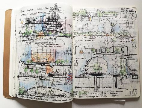 Renzo Piano Sketch, Architect Sketchbook, Arch Sketch, Architect Drawing, Concept Sketches, Architecture Sketches, Architecture Sketchbook, New Architecture, Architectural Sketches