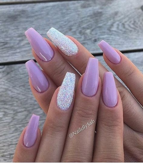 Ombre Nail Design, Ongles Gel Violet, Purple Glitter Nails, Lilac Nails, Purple Acrylic Nails, Lavender Nails, Cute Acrylic Nail Designs, Simple Acrylic Nails, Ballerina Nails