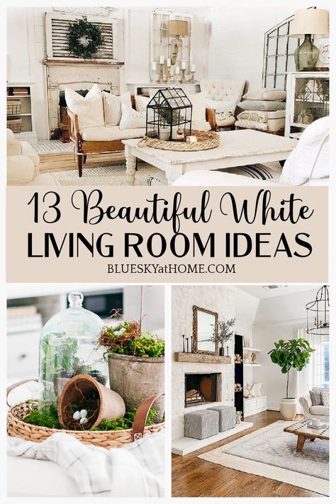 13 Beautiful White Living Room Ideas. Be inspired by variations of a white palette for your home decor. See what accessories work with white. Off White Furniture Living Room, White Farmhouse Sofa, White Farmhouse Family Room, White And Tan Living Room Decor, White Painted Living Rooms, Living Room Paint Color Ideas With White Fireplace, White Leather Furniture Living Room, White And Pine Living Room, Decor For White Walls Living Room