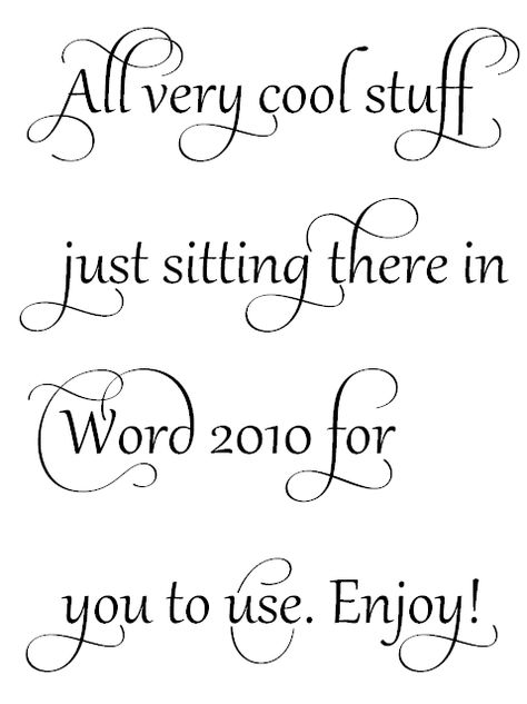 OTP fonts in Word 2010!!! All very cool stuff just sitting there in Word 2010 for you to use. Enjoy! Microsoft Word Lessons, Microsoft Word Fonts, Best Tattoo Fonts, Microsoft Word 2010, Microsoft Excel Tutorial, Computer Help, Computer Shortcuts, Word Fonts, Computer Tips