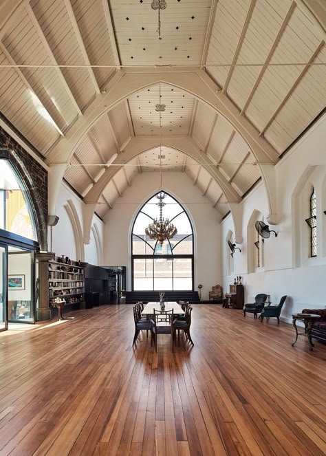 Chapel Conversion, Gothic Noir, Church Conversions, Melbourne Suburbs, Church Interior Design, Church Aesthetic, Church Home, Church House, Church Interior