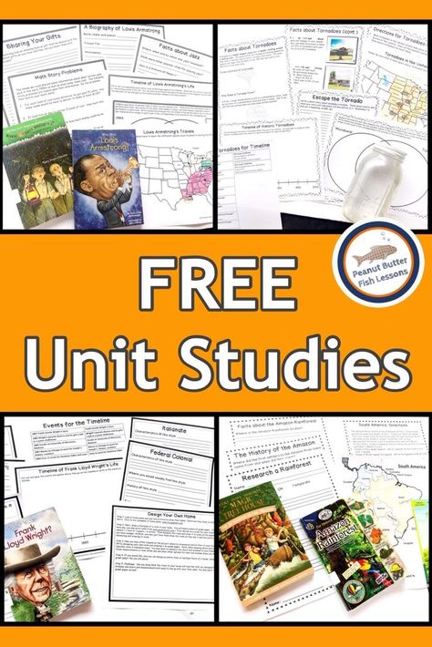 Check out our list of free unit studies.  They are based upon fiction and non-fiction books and give children a fun way to read and learn.  #peanutbutterfishlessons #freeprintables #unitstudies #elementaryschool #homeschool Literature Unit Studies, Butter Fish, Science Unit Studies, Unit Studies Homeschool, Homeschool Middle School, Free Homeschool Curriculum, Social Studies Unit, Homeschool Social Studies, Homeschool Elementary