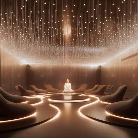 Meditation Room Interior Design, Yoga Room Design Ideas, Meditation Room Interior, Meditation Room Lighting, Luxury Meditation Room, Meditation Interior Design, Meditation Hall Design, Cool House Features Interior, Wellness Space Interior Design