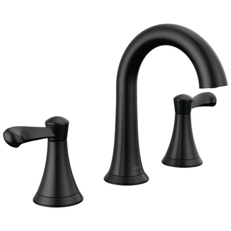 Delta Esato Matte Black 2-handle 8-in widespread WaterSense Bathroom Sink Faucet with Drain in the Bathroom Sink Faucets department at Lowes.com Bathroom Downstairs, Matte Black Bathroom Faucet, Black Bathroom Faucet, Matte Black Bathroom, Navigation Design, Bath Collection, Floor Bathroom, Widespread Bathroom Faucet, Bath Ideas