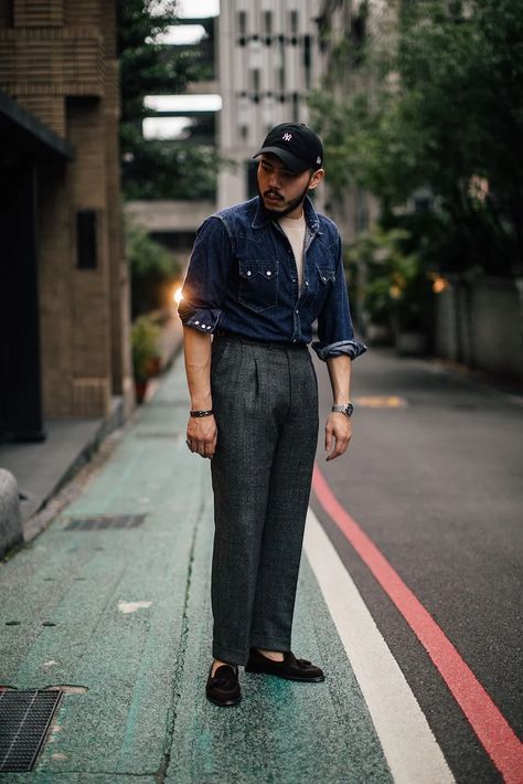 Workwear and tailoring: How to dress like Willy Wang – Permanent Style Workwear Fashion Men, Italian Fashion Summer, Dad Outfits, Denim Outfit Men, Hipster Mens Fashion, Street Style Outfits Men, Mens Outfit Inspiration, Tailor Shop, Fashion Suits For Men