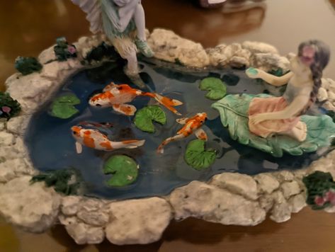 Koi Fish Pond Clay, Clay Coy Fish, Clay Koi Pond, Janmashtami Design, Clay Waterfall, Clay Aquarium, Clay Koi Fish, Japanese Diorama, Pond Sculpture