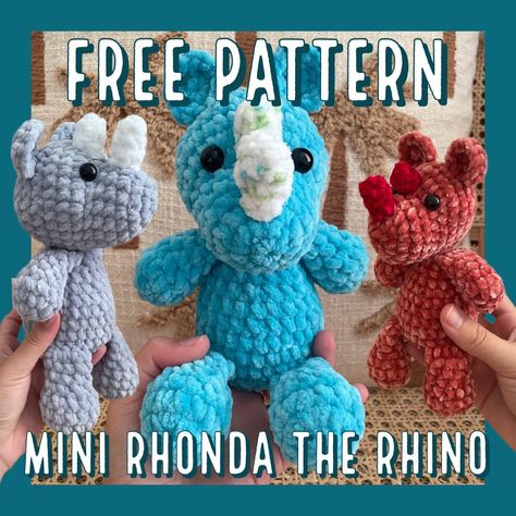 💕✨Introducing Mini Rhonda the Rhino✨💕 This is my first free pattern and I couldn’t be more thrilled it’s finally here! It’s a super quick… | Instagram Crochet Amigurumi Rhino Free Pattern, Crochet Rhino Pattern Free, Crochet Rhino, Easy Crochet Patterns Free Beginners, Crochet Dinosaur Pattern Free, Crochet Dinosaur Patterns, Crochet Case, Crochet Patterns Free Beginner, Easy Crochet Patterns Free