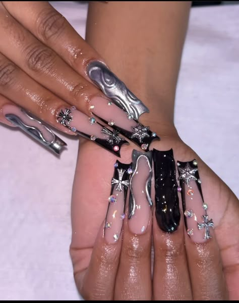 Quotes About Climate, Summer Nails Black, Summer Nails Black Women, Nails Black Women, Black Chrome Nails, Xl Nails, Ombre Acrylic Nails, Colored Acrylic Nails, Greta Thunberg