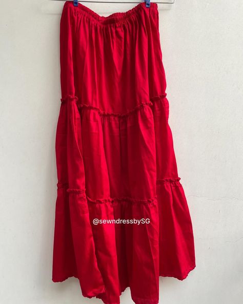 Our very gorgeous Red tiered skirt is now all yours. DM to place your orders.♥️🪩🛍️🌸💃🏼 Details: 🎀 Material - cotton 🎀 Style - 3 tiered with ruffles 🎀 Price - Rs 700 🎀 Made to order, size inclusive. 🥰 #sewndressbySG #MadeinIndia Maxi Skirt Aesthetic, Brown And Lavender, Lavender Colour, Red Maxi Skirt, Skirt Aesthetic, Cotton Skirts, Pinned Post, Red Maxi, Lavender Color