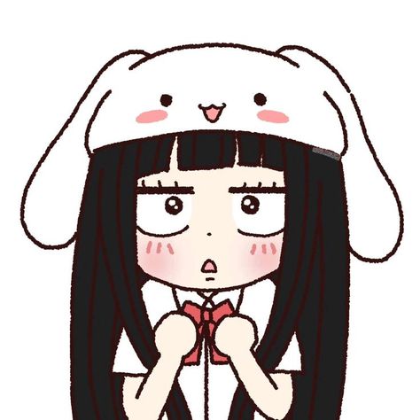 A Drawing, Matching Icons, Follow For More, A Girl, Black Hair, Hello Kitty, Kitty, Anime, Hair