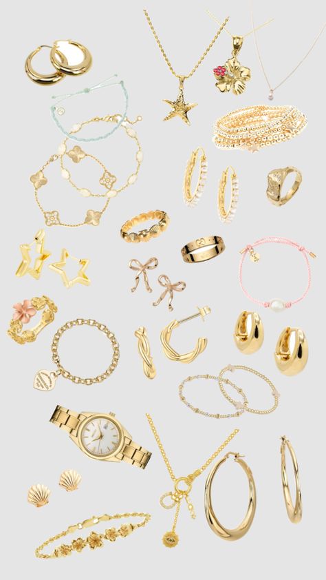 jewelry #outfitinspo #gold #aesthetic #jewelry Gold Aesthetic Jewelry, Capsule Wardrobe Jewelry, Jewelry Closet, Dope Jewelry Accessories, Surf Jewelry, Preppy Jewelry, Lucky Jewelry, Stockholm Style, Aesthetic Jewelry