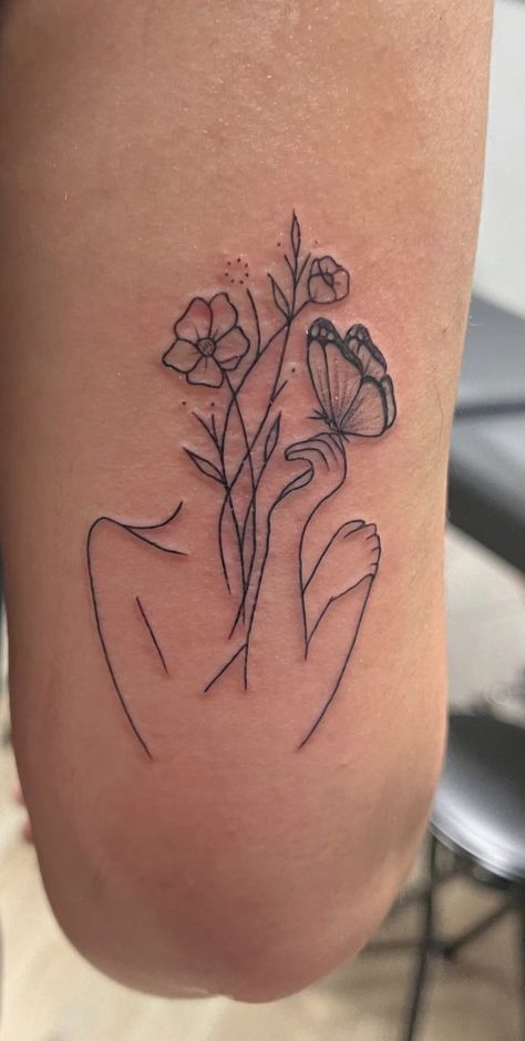 Dainty Mandala Tattoo Design, Women Silhouette With Flowers Tattoo, Woman Plant Head Tattoo, Tattoo Women With Flower Head, Blooming Woman Tattoo, Female Silhouette Tattoo With Flowers, Lady With Flower Head Tattoo, Growth Meaning Tattoos, Flower Person Tattoo