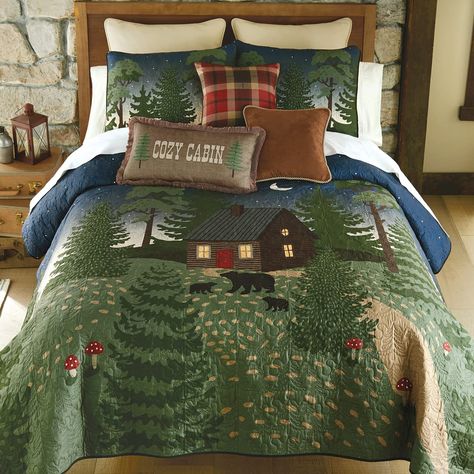 PRICES MAY VARY. 60 Day No Hassle Returns A Black Forest Decor Exclusive - An inviting log cabin scene adds forest charm to these cotton/poly quilt sets featuring bear silhouettes. Sets include quilt and two shams. Machine wash. Quilt: 110"W x 96"L; Shams: 36"W x 20"L each Cabin Bedding Sets, Rustic Bedding Sets, Lodge Bedding, Rustic Blankets, Wilderness Retreat, Western Bedding, Black Forest Decor, Cottage Quilt, Full Bedding Sets