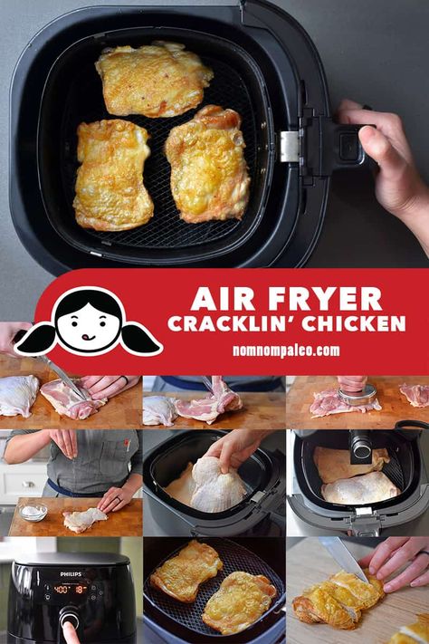 Budget Chicken Recipes, Paleo Air Fryer Recipes, Cracklin Chicken, Paleo Air Fryer, Air Fryer Recipes Chicken Thighs, Air Fryer Chicken Thighs, Paleo Dinner Recipes, Air Fryer Foods, Paleo Chicken Recipes