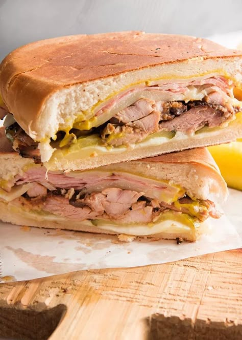 Cuban Sandwich (Cubano) Recipe Pulled Pork Dishes, Shrimp Stuffed Peppers, Cubano Recipe, Pan Cubano, Slow Cooked Pork Shoulder, Sandwich Cubano, Pork Ideas, Cubano Sandwich, Cuban Party