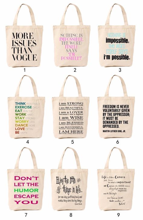 Tote Bag Quotes, Decorated Tote Bags, File Ideas, Handpainted Tote Bags, Totes Ideas, Sac Tote Bag, Canvas Bag Design, Cotton Shopping Bags, Quote Tote Bag