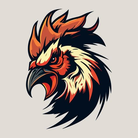 Angry rooster head mascot esport logo vector illustration with isolated background Angry Rooster, Delicatessen Design, Logo Collage, Chicken Icon, Crow Logo, Rooster Head, Rooster Vector, Rooster Tattoo, Rooster Illustration