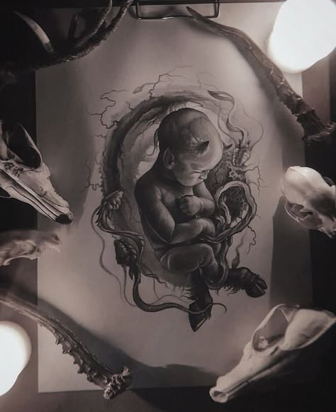 Devil Baby Tattoo, Baby Devil Tattoo, Evil Tattoos, Devil Tattoo, Demon Tattoo, Scary Tattoos, Creepy Tattoos, Sketch Tattoo Design, Horror Tattoo