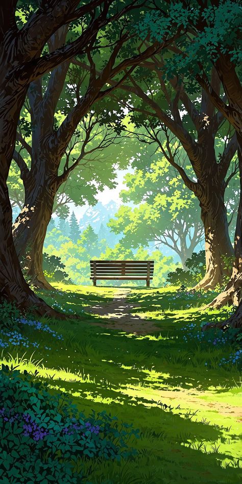 Forest Animation Background, Vector Illustration Background, 16 9 Wallpaper Backgrounds, Green Nature Aesthetic, Ethereal Landscape, Nature Cartoon, Dreamy Artwork, Forest Background, Scenery Background