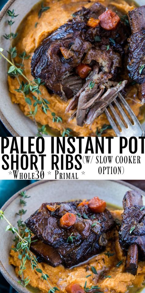 Paleo Short Ribs, Instant Pot Short Ribs, Slow Cooker Short Ribs, Paleo Instant Pot, Paleo Crockpot Recipes, Short Ribs Slow Cooker, Beef Short Rib Recipes, Rib Recipe, Slow Cooker Ribs