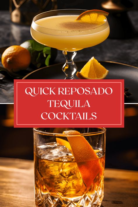 Looking to mix up two delicious reposado tequila cocktails that you can make in no time? Try the rich Oaxacan Old Fashioned, which balances smoke and sweetness, offering a delightful complexity. Wit its aged tequila base, a touch of agave syrup, and bitters for depth, it's perfect for impressing guests. Or go for the smooth twist of reposado with fresh citrus that compliments the oaky notes. These easy cocktails will elevate any gathering or relaxed evening at home, ensuring everyone enjoys the vibrant flavors of tequila. Tequila Cocktails Aesthetic, Tequila Anejo Cocktails, Don Julio Anejo Drinks Recipes, Tequila Reposado Cocktails, Gold Tequila Cocktails, Simple Tequila Cocktails, Reposado Tequila Cocktails, Tequila Cocktails Recipes, Drinks With Tequila