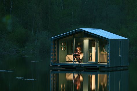 https://www.archdaily.com/877265/dd16-bio-architects/598927c8b22e38dac60001b3-dd16-bio-architects-photo Floating Cabin, Remote Locations, Modular Cabins, Compact Home, Harsh Winter, Prefab Cabins, Compact House, Wooden Boat Plans, Off Grid Cabin