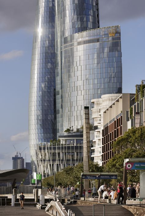 Designed by WilkinsonEyre following an international design competition in 2013, Crown Sydney at One Barangaroo is located on the waterfront in a newly regenerated site on the foreshore of Sydney Harbour. The 275-metre tower and podium which marks the northwest corner of the city’s main Central Business District comprises a luxury resort hotel with 349 hotel rooms and suites, waterfront restaurants, cafés, bars and high-end shops, together with 76 luxury residential apartments above. Luxury Resort Hotels, Waterfront Restaurant, Sydney Harbour, Central Business District, Residential Apartments, International Design, Business District, Hotel Rooms, Luxury Resort