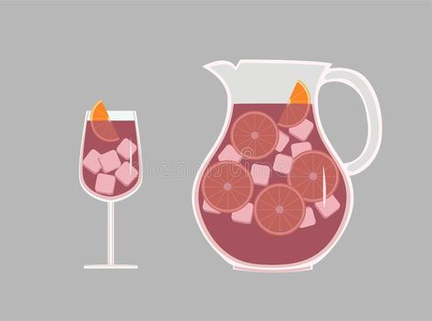 Set of pitcher and glass with a refreshing Spanish drink sangria wine with ice a , #AFF, #refreshing, #Spanish, #glass, #Set, #pitcher #ad Sangria Drawing, Sangria Illustration, Pitcher Drawing, Oranges Illustration, Europe Tattoo, Sangria Pitcher, Sangria Wine, Spanish Wine, Holiday Dinner